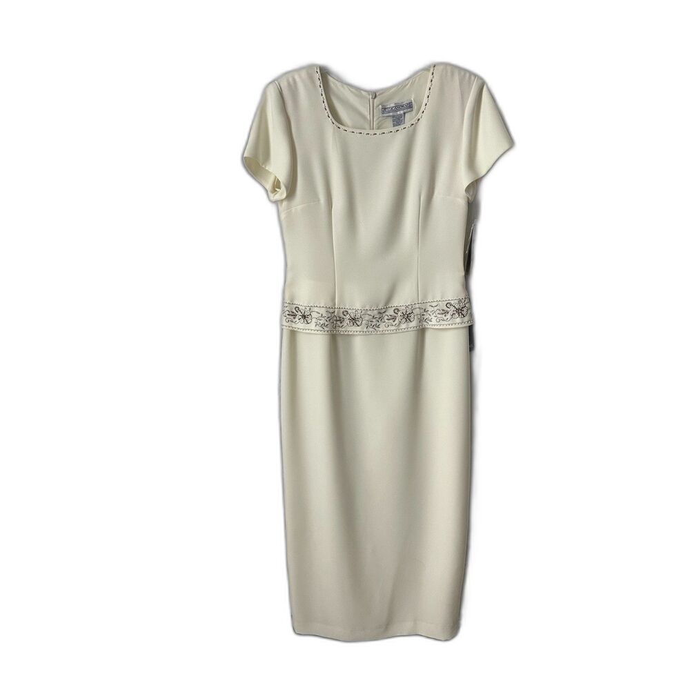 NWT Jessica Howard Short Sleeve Formal Ivory Beaded Maxi Dress Women's Size 10